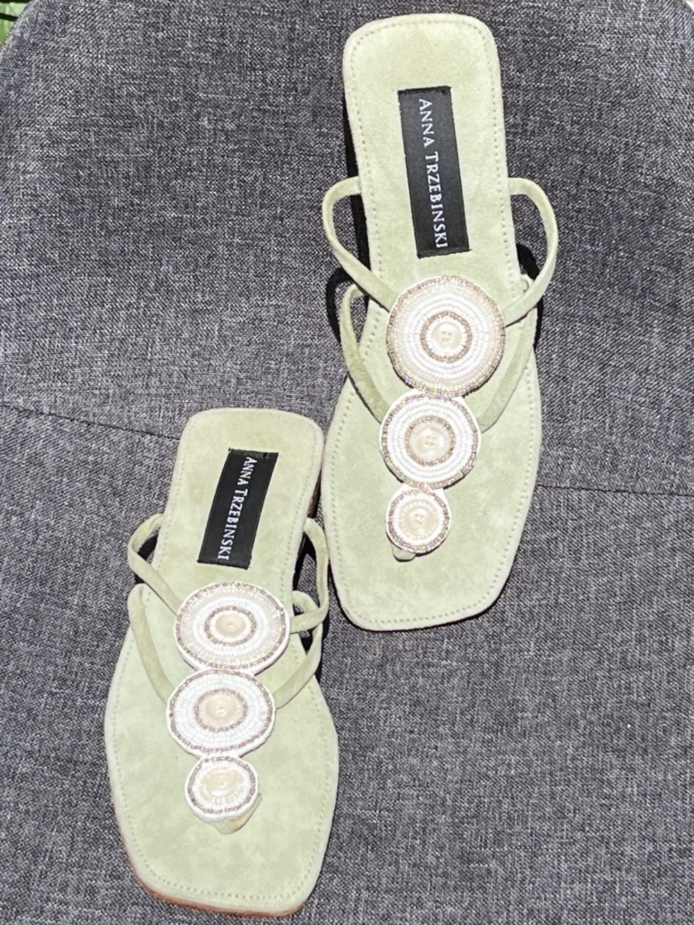 Anna Trzebiński NWOT Green Suede Beaded Nairobi Sandals EU 37 NARROW US 6.5, 7 N